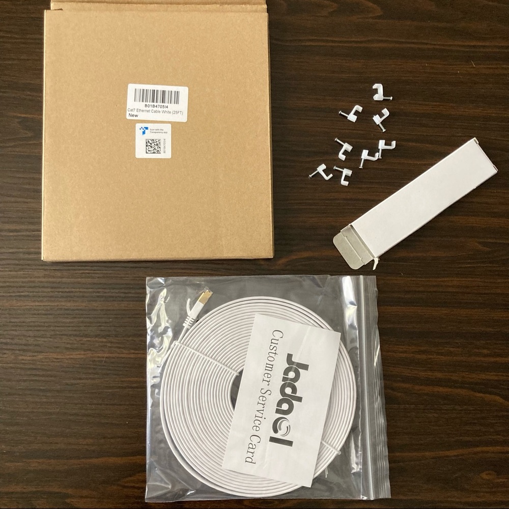 SET OF 2 Jadaol Cat 7 Ethernet Cable 25 ft Shielded Solid Flat White Cable NWT